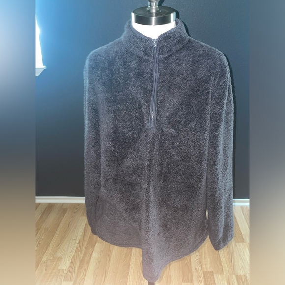 H&M Womens Long Sleeve Sherpa Pullover Quarter Zip Fuzzy Fleece Sweatshirt Large - Picture 2 of 11